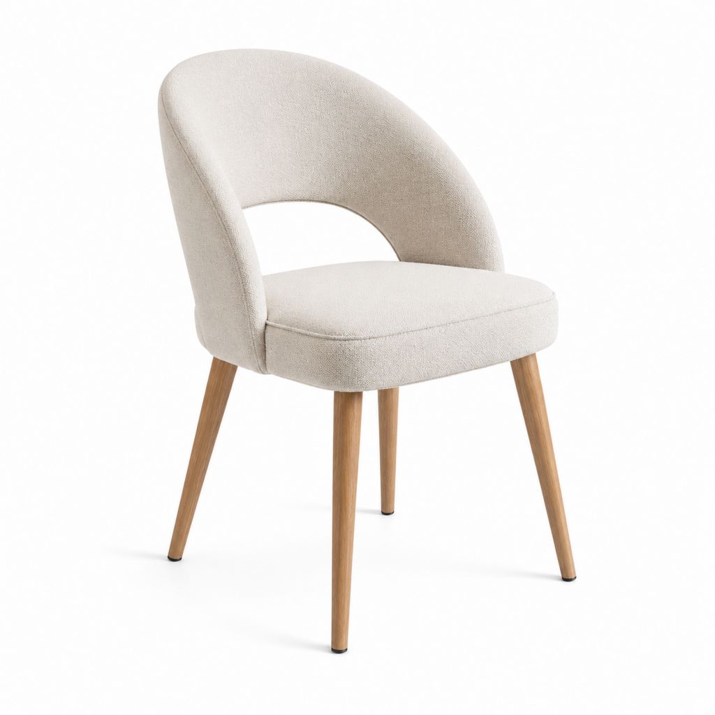 Fauteuil rembourré beige en polyester bouclé forme arrondie 57 x 58 x 80 cm