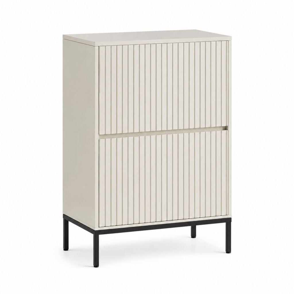Meuble à chaussures 2 portes blanc cassé en MDF et acier 80 x 35 x 110 cm