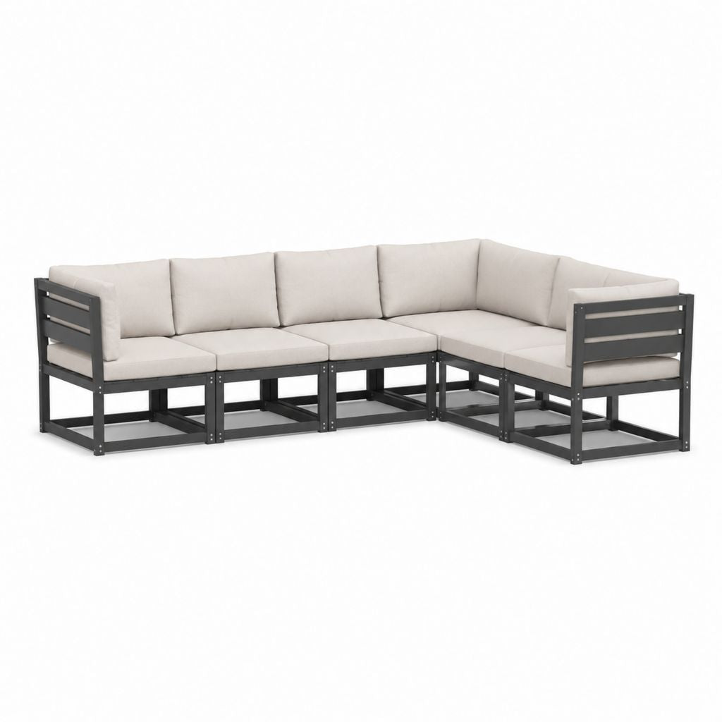 Salon de jardin d'angle 5 places gris anthracite et beige en acier avec coussins en polyester 280 x 220 x 70 cm