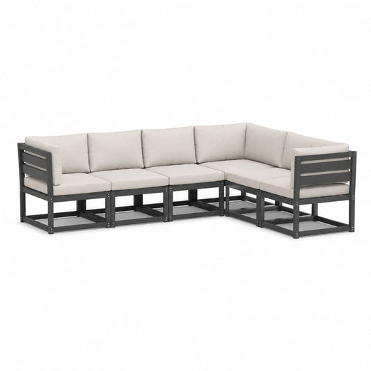 Salon de jardin d'angle 5 places gris anthracite et beige en acier avec coussins en polyester 280 x 220 x 70 cm