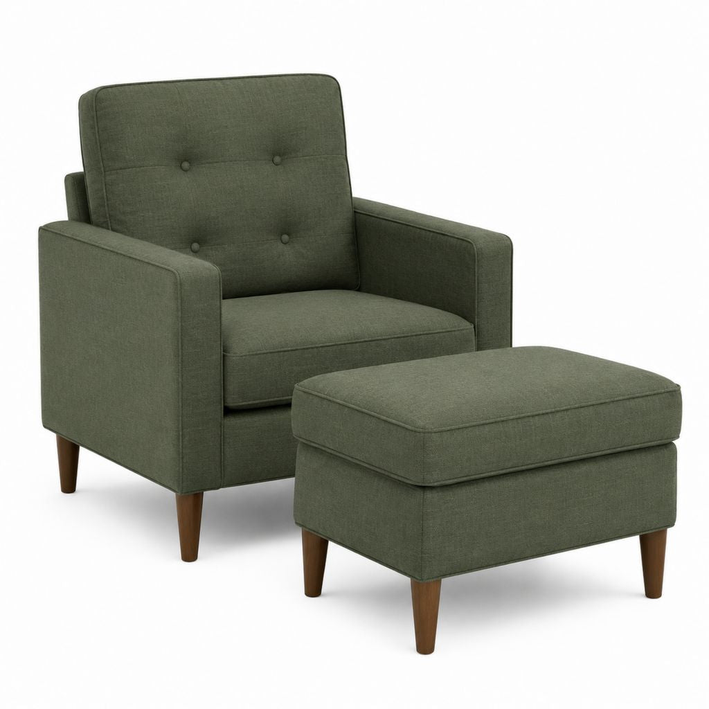 Fauteuil avec repose-pieds vert olive en polyester 82 x 86 x 96 cm
