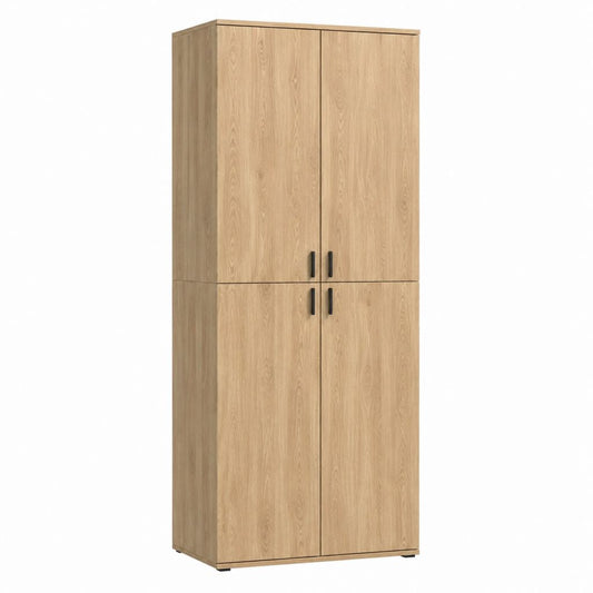 Armoire à chaussures 4 portes chêne clair en panneaux de particules 80 x 35 x 180 cm