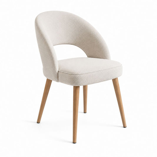 Fauteuil rembourré beige en polyester bouclé forme arrondie 57 x 58 x 80 cm