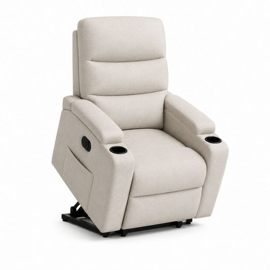 Fauteuil relax inclinable manuel beige en polyester avec porte-gobelets 86 x 96 x 104 cm