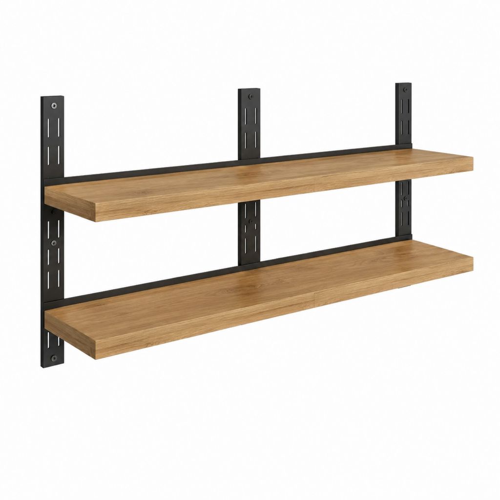 Étagère murale 2 niveaux marron chêne et noir en panneau MDF acier 80 x 20 x 60 cm