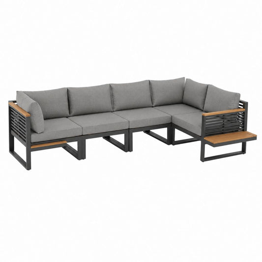 Salon de jardin d'angle 3 places gris en aluminium et acacia 250 x 190 x 65 cm