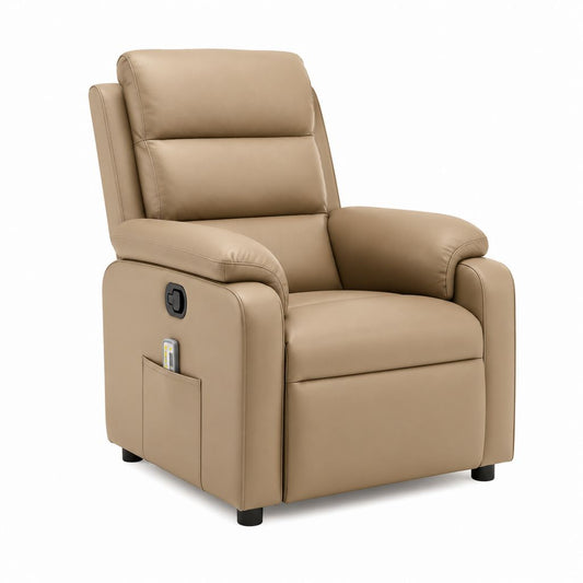 Fauteuil releveur relax électrique beige en cuir synthétique PU à dossier haut 90 x 94 x 104 cm