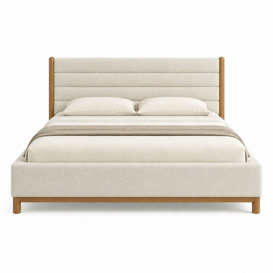 Lit coffre 160 x 200 cm beige en polyester avec structure en bois massif
