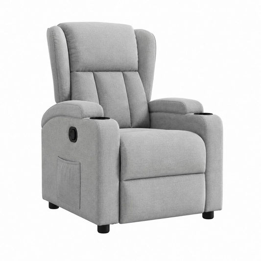 Fauteuil relax manuel inclinable gris en polyester avec 2 porte-gobelets 90 x 92 x 104 cm