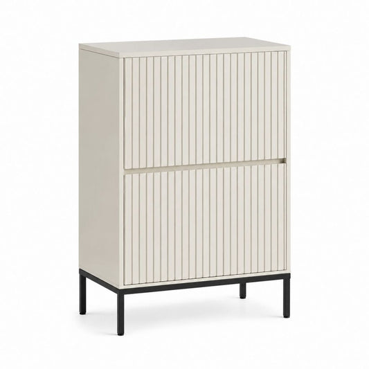 Meuble à chaussures 2 portes blanc cassé en MDF et acier 80 x 35 x 110 cm