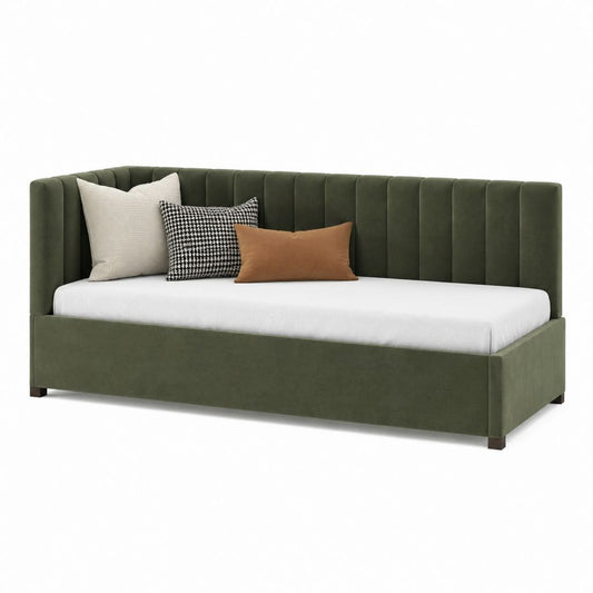 Lit banquette avec coffre de rangement vert en velours polyester 90 x 200 cm