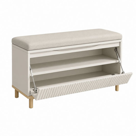 Meuble à chaussures avec banc blanc en MDF et pin massif 100 x 35 x 52 cm
