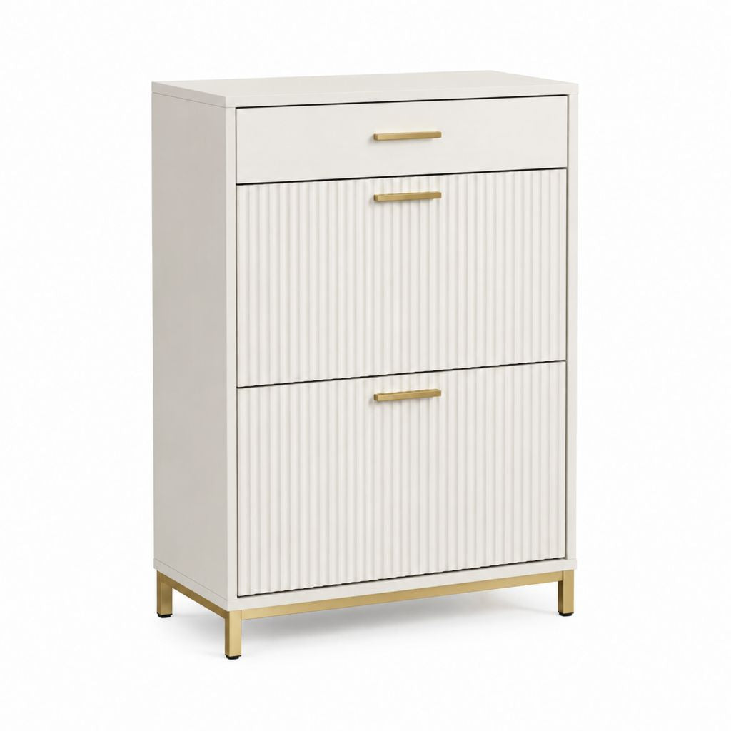 Meuble à chaussures blanc en MDF 80 x 35 x 110 cm avec 1 tiroir et 2 compartiments basculants